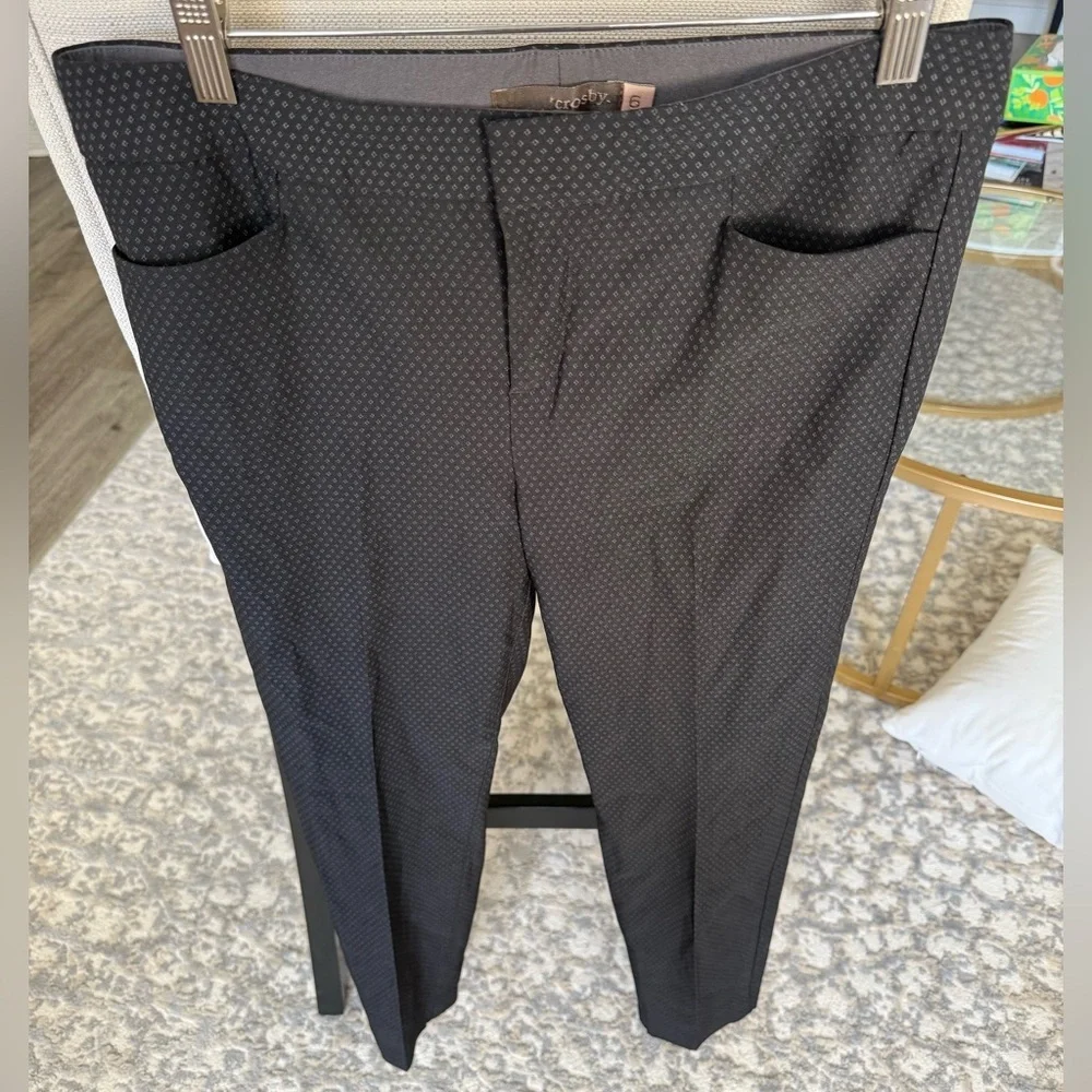 Crosby Size 6 Black Patterned Ankle Pants Slim Fit Stretch Career Workwear - Picture 2 of 8